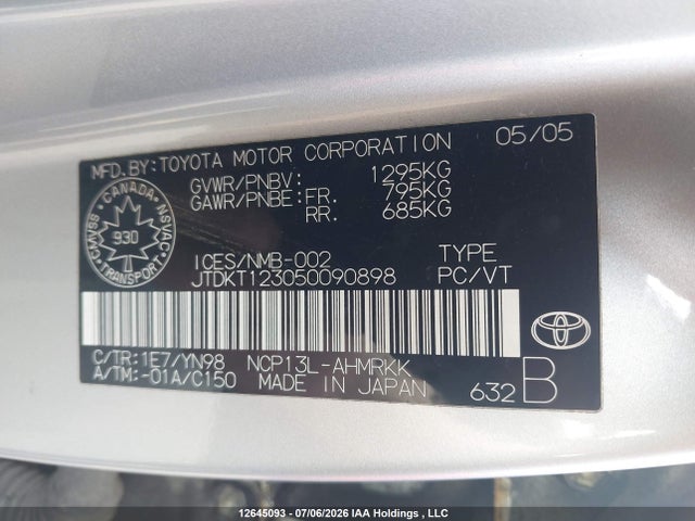 Продажа на аукционе авто 2005 Toyota Echo, vin: JTDKT123050090898, номер лота: 12645093