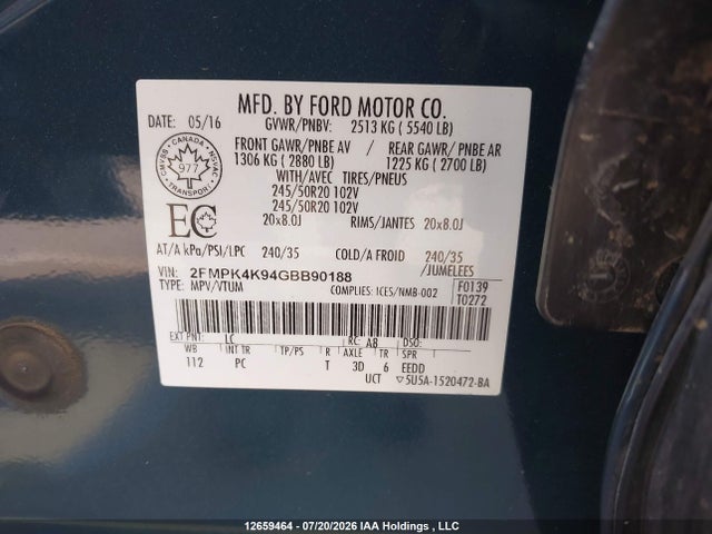 Ford Edge Titanium 2016 2FMPK4K94GBB90188 Image 9