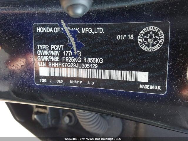 2018 Honda Civic Lx მანქანა იყიდება აუქციონზე, vin: SHHFK7G29JU305129, აუქციონის ნომერი: 12659486