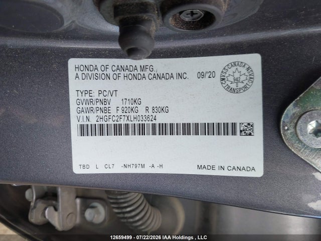 2020 Honda Civic Ex მანქანა იყიდება აუქციონზე, vin: 2HGFC2F7XLH033624, აუქციონის ნომერი: 12659499