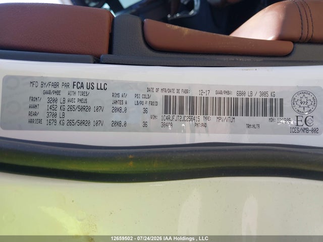 Продажа на аукционе авто 2018 Jeep Grand Cherokee Summit, vin: 1C4RJFJT2JC256415, номер лота: 12659502
