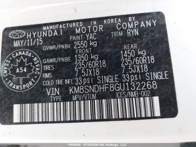 Продаж на аукціоні авто 2016 Hyundai Santa Fe Xl, vin: KM8SNDHF8GU132268, номер лоту: 12659506