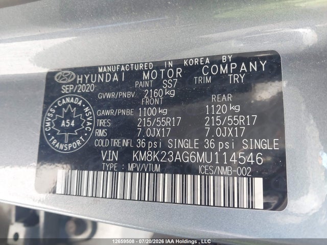 Aukcja sprzedaży 2021 Hyundai Kona Electric Preferred, vin: KM8K23AG6MU114546, numer aukcji: 12659508
