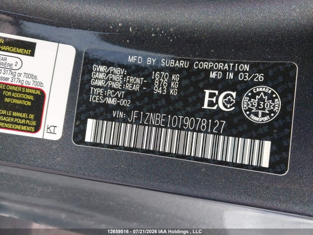 12659516 :رقم المزاد ، JF1ZNBE10T9078127 vin ، 2026 Toyota Gr 86 Premium مزاد بيع
