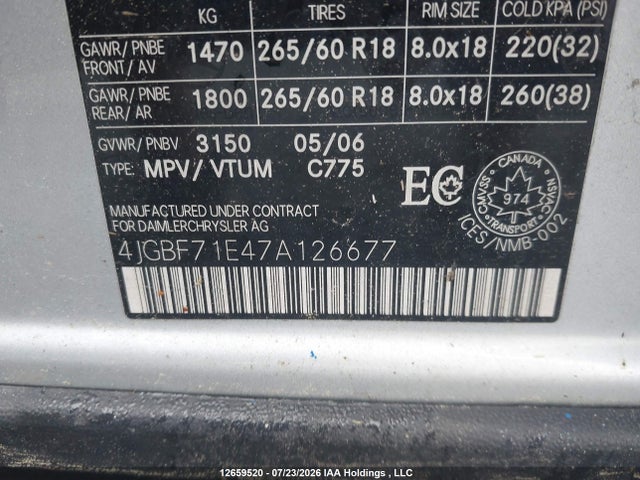 12659520 :رقم المزاد ، 4JGBF71E47A126677 vin ، 2007 Mercedes-benz Gl 450 4matic مزاد بيع