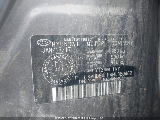 Aukcja sprzedaży 2017 Hyundai Elantra Gl, vin: KMHD84LF4HU380462, numer aukcji: 12659522