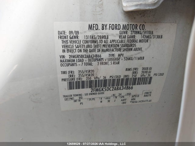 Aukcja sprzedaży 2010 Ford Flex Limited, vin: 2FMGK5DC2ABA34866, numer aukcji: 12659529