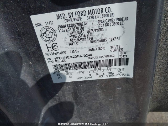 Aukcja sprzedaży 2013 Ford F-150 Xlt, vin: 1FTEX1EM2DFA70248, numer aukcji: 12659533