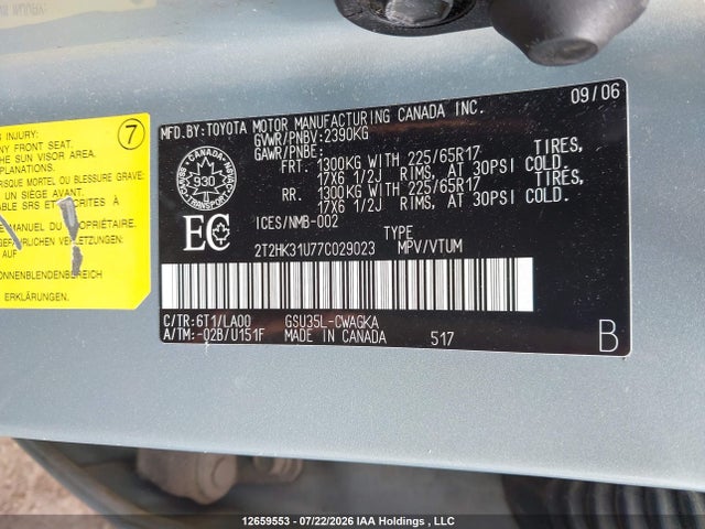 Aukcja sprzedaży 2007 Lexus Rx 350, vin: 2T2HK31U77C029023, numer aukcji: 12659553