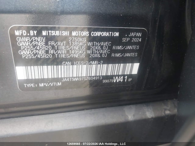 12659565 :رقم المزاد ، JA4T5WA97SZ604913 vin ، 2025 Mitsubishi Outlander Sel مزاد بيع