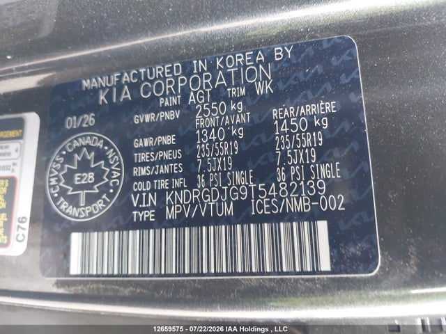 Продаж на аукціоні авто 2026 Kia Sorento Hev Ex, vin: KNDRGDJG9T5482139, номер лоту: 12659575