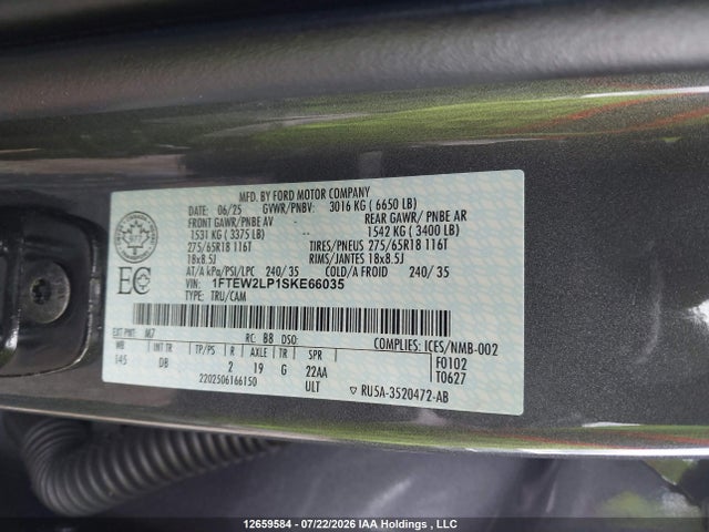 2025 Ford F-150 Stx მანქანა იყიდება აუქციონზე, vin: 1FTEW2LP1SKE66035, აუქციონის ნომერი: 12659584