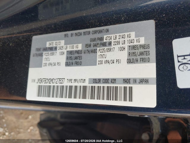 Aukcja sprzedaży 2021 Mazda Cx-5 Gs/kuro Edition/signature, vin: JM3KFBCM2M0127637, numer aukcji: 12659604