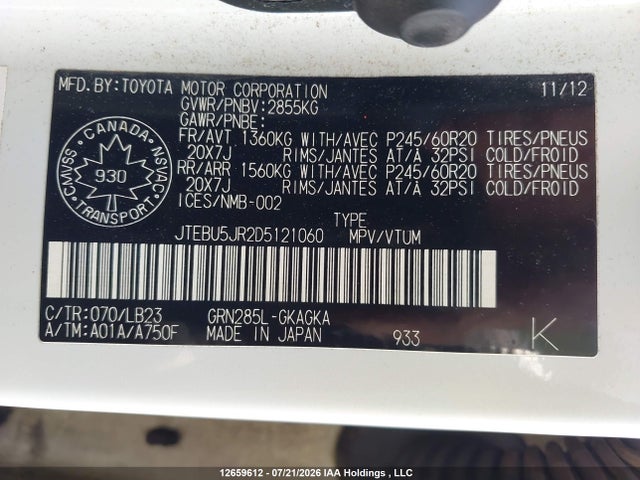 Aukcja sprzedaży 2013 Toyota 4runner Sr5/limited/trail, vin: JTEBU5JR2D5121060, numer aukcji: 12659612