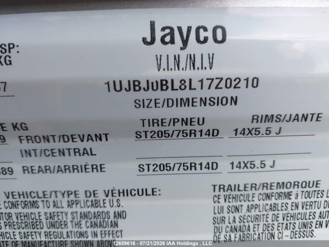Aukcja sprzedaży 2020 Jayco Jayco, vin: 1UJBJ0BL8L17Z0210, numer aukcji: 12659616