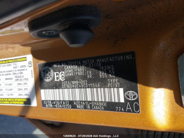 Продаж на аукціоні авто 2009 Toyota Corolla Matrix S, vin: 2T1KE40E49C011048, номер лоту: 12659620