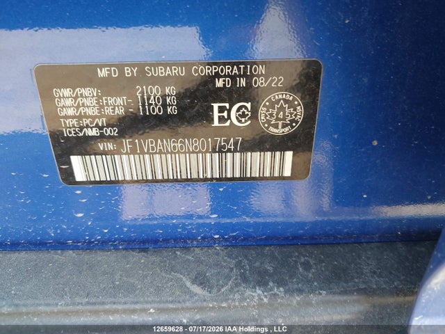 Subaru WRX 2022 JF1VBAN66N8017547 Image 19