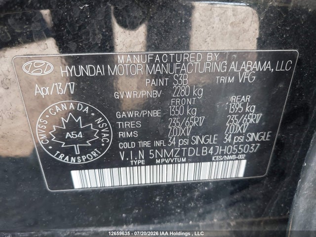 5NMZTDLB4JH055037 Hyundai SANTA FE SPORT