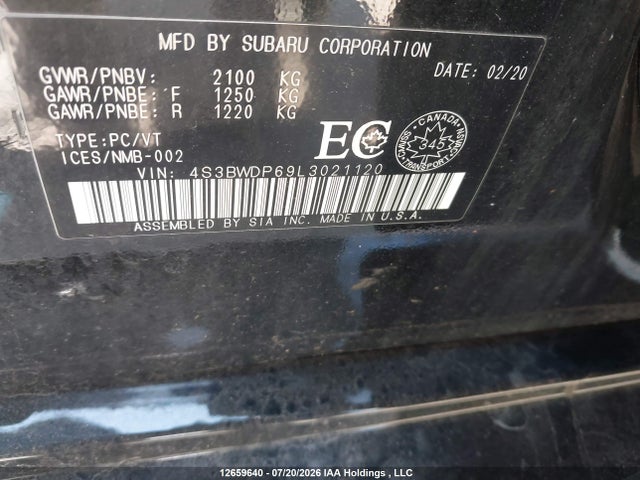 Aukcja sprzedaży 2020 Subaru Legacy, vin: 4S3BWDP69L3021120, numer aukcji: 12659640