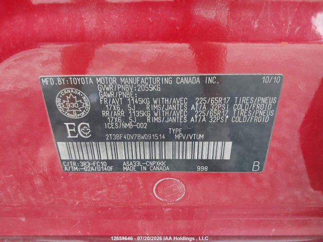Продажа на аукционе авто 2011 Toyota Rav4, vin: 2T3BF4DV7BW091514, номер лота: 12659646
