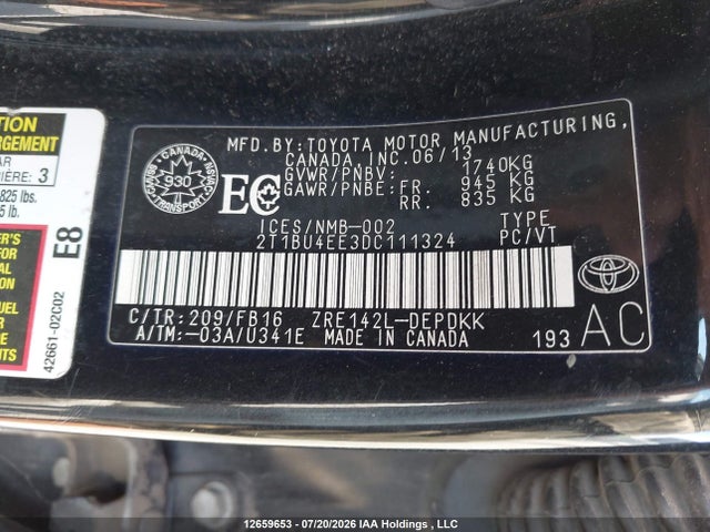 Продажа на аукционе авто 2013 Toyota Corolla S/le, vin: 2T1BU4EE3DC111324, номер лота: 12659653