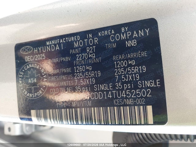Продажа на аукционе авто 2026 Hyundai Tucson Ultimate Hybrid Awd, vin: KM8JCDD14TU452502, номер лота: 12659660