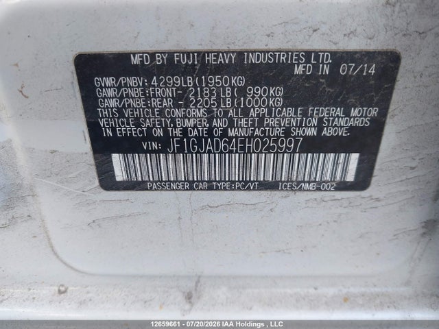 Продаж на аукціоні авто 2014 Subaru Impreza 2.0i Premium, vin: JF1GJAD64EH025997, номер лоту: 12659661