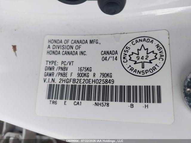 2HGFB2E20EH025849 Honda Civic Dx