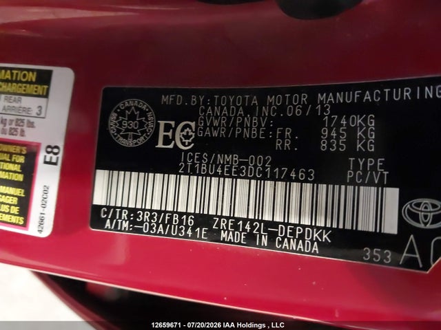 Продаж на аукціоні авто 2013 Toyota Corolla, vin: 2T1BU4EE3DC117463, номер лоту: 12659671