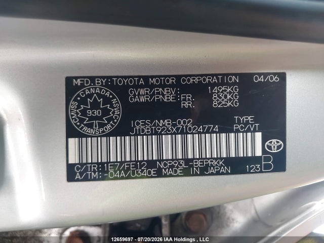 Продажа на аукционе авто 2007 Toyota Yaris, vin: JTDBT923X71024774, номер лота: 12659697
