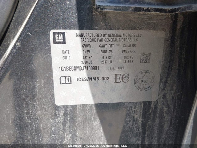Продаж на аукціоні авто 2018 Chevrolet Cruze, vin: 1G1BE5SM3J7100991, номер лоту: 12659699