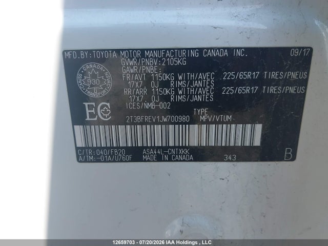 Toyota RAV4 LE 2018 2T3BFREV1JW700980 Image 9