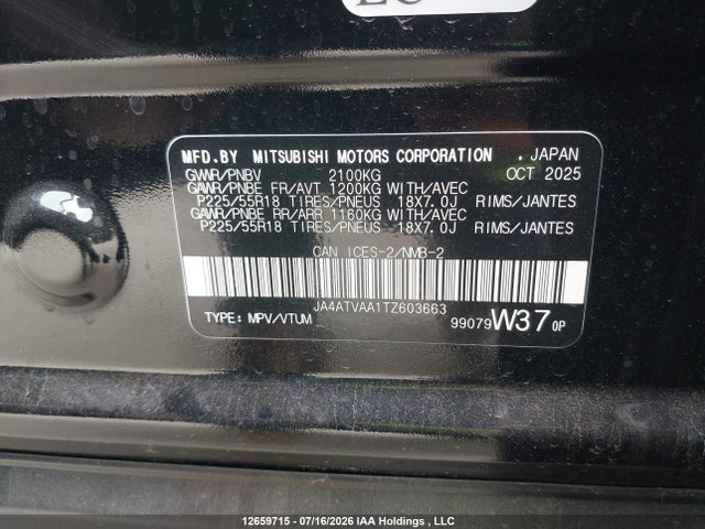 Продаж на аукціоні авто 2026 Mitsubishi Eclipse Cross Gt S-awc/noir S-awc/se S-awc, vin: JA4ATVAA1TZ603663, номер лоту: 12659715