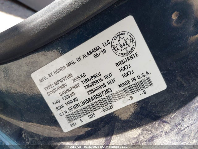 Продаж на аукціоні авто 2010 Honda Odyssey Se, vin: 5FNRL3H58AB507263, номер лоту: 12659725