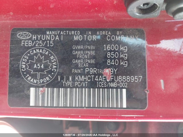 Hyundai ACCENT SE 2015 KMHCT4AE5FU888957 Image 9