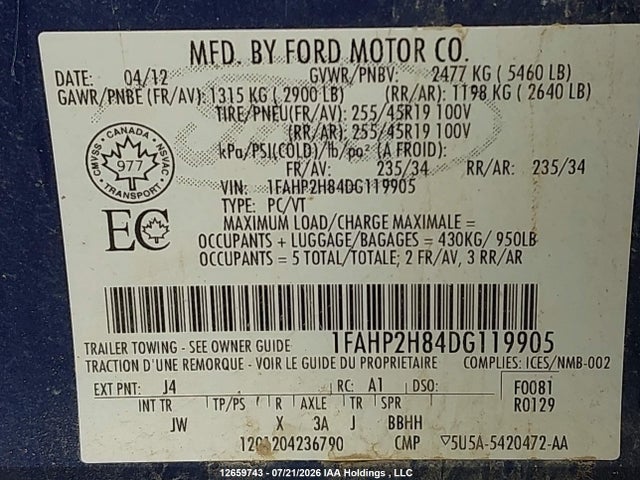 Aukcja sprzedaży 2013 Ford Taurus Sel, vin: 1FAHP2H84DG119905, numer aukcji: 12659743