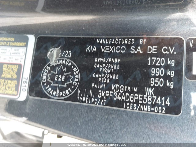 12659747 :رقم المزاد ، 3KPF34AD6PE587414 vin ، 2023 Kia Forte مزاد بيع