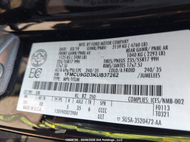 Ford ESCAPE SE 2019 1FMCU9GD3KUB37262 Image 18
