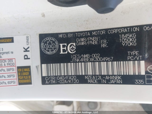 JTNK4RBEXK3004967 Toyota Corolla Se/xse