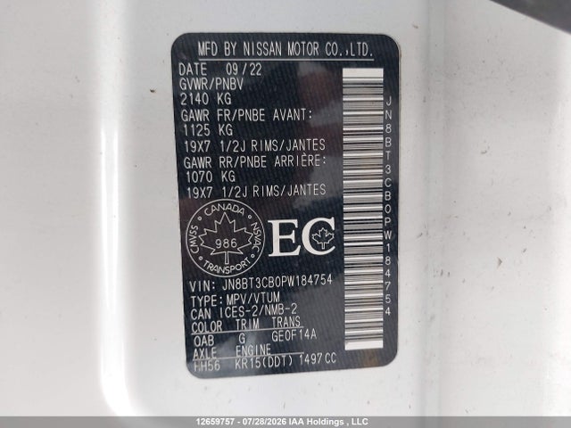 12659757 :رقم المزاد ، JN8BT3CB0PW184754 vin ، 2023 Nissan Rogue Sl مزاد بيع