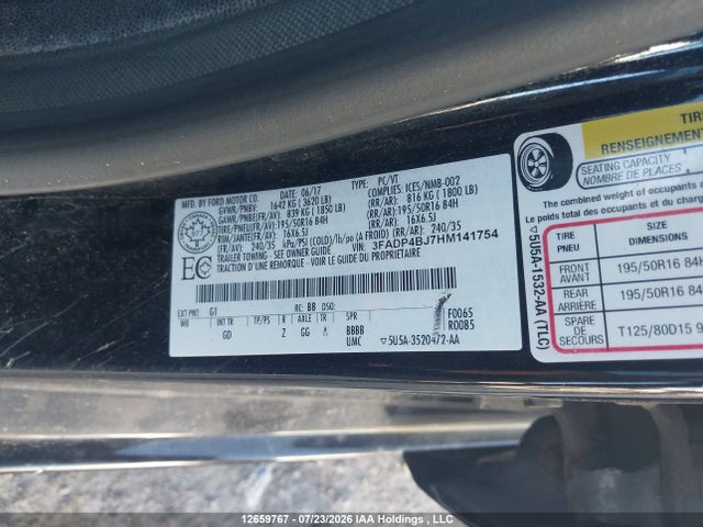 Aukcja sprzedaży 2017 Ford Fiesta Se, vin: 3FADP4BJ7HM141754, numer aukcji: 12659767