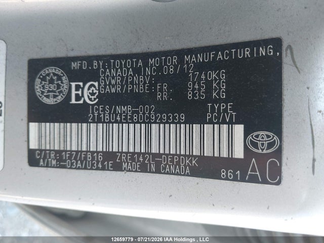 12659779 :رقم المزاد ، 2T1BU4EE8DC929339 vin ، 2013 Toyota Corolla Ce مزاد بيع