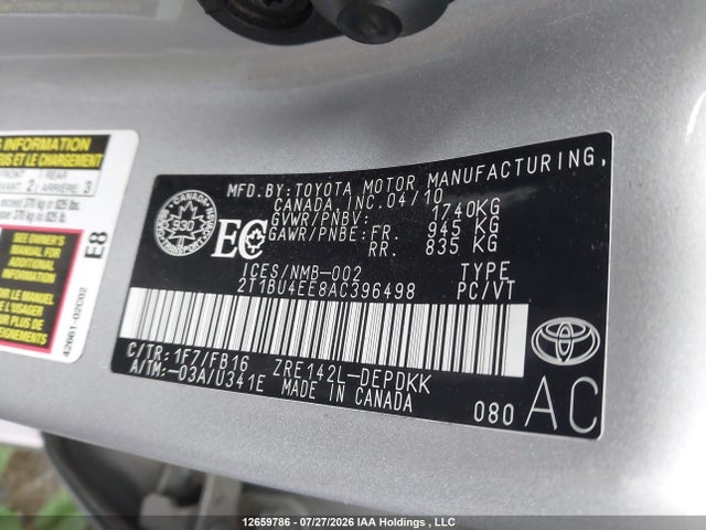 Aukcja sprzedaży 2010 Toyota Corolla S/le/xle, vin: 2T1BU4EE8AC396498, numer aukcji: 12659786