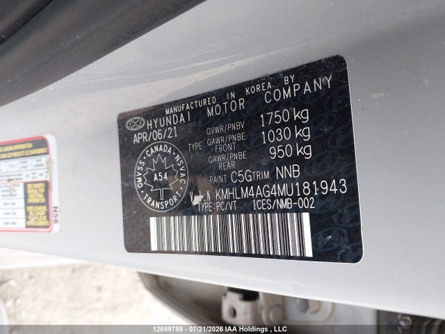 KMHLM4AG4MU181943 Hyundai Elantra Preferred Ivt With Sun And Tech Package