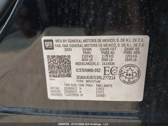 Продажа на аукционе авто 2024 Chevrolet Equinox Lt, vin: 3GNAXUEG3RL277214, номер лота: 12659794