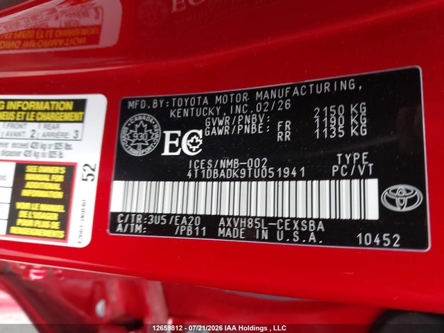 4T1DBADK9TU051941 Toyota Camry Hybrid Se Upgrade Awd