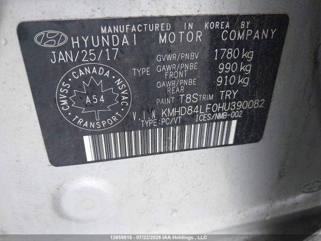 12659818 :رقم المزاد ، KMHD84LF0HU390082 vin ، 2017 Hyundai Elantra Gl مزاد بيع