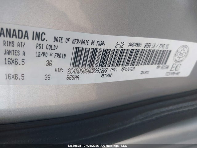 2012 Dodge Grand Caravan მანქანა იყიდება აუქციონზე, vin: 2C4RDGBG8CR291209, აუქციონის ნომერი: 12659828