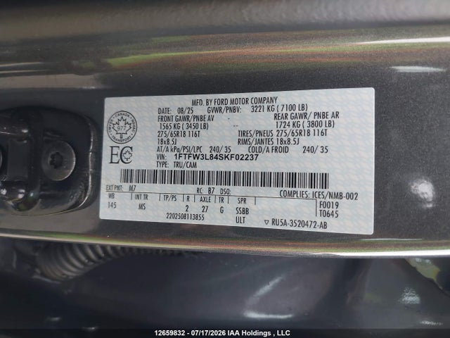 Ford F150 Xlt 2025 1FTFW3L84SKF02237 Image 9