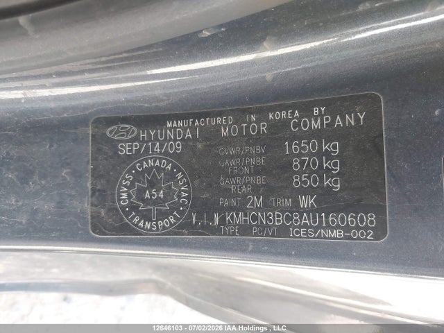 Продаж на аукціоні авто 2010 Hyundai Accent L, vin: KMHCN3BC8AU160608, номер лоту: 12646103